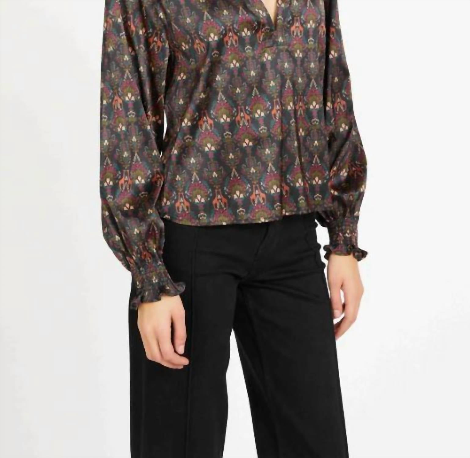CABALLERO Vickie Long Sleeve Top in giraffe bouquet - women's long sleeve top - detail view