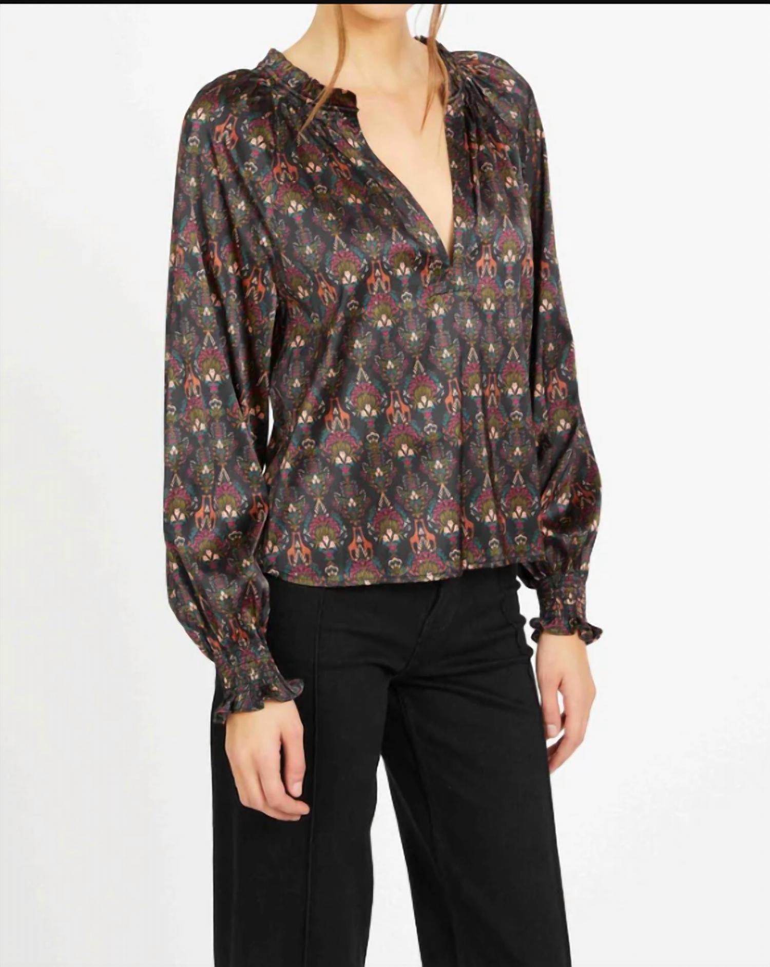 CABALLERO Vickie Long Sleeve Top in giraffe bouquet - women's long sleeve top - alternate view