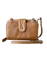 Roma Leathers Women's Leather Phone Crossbody Wallet in light brown - women's bag