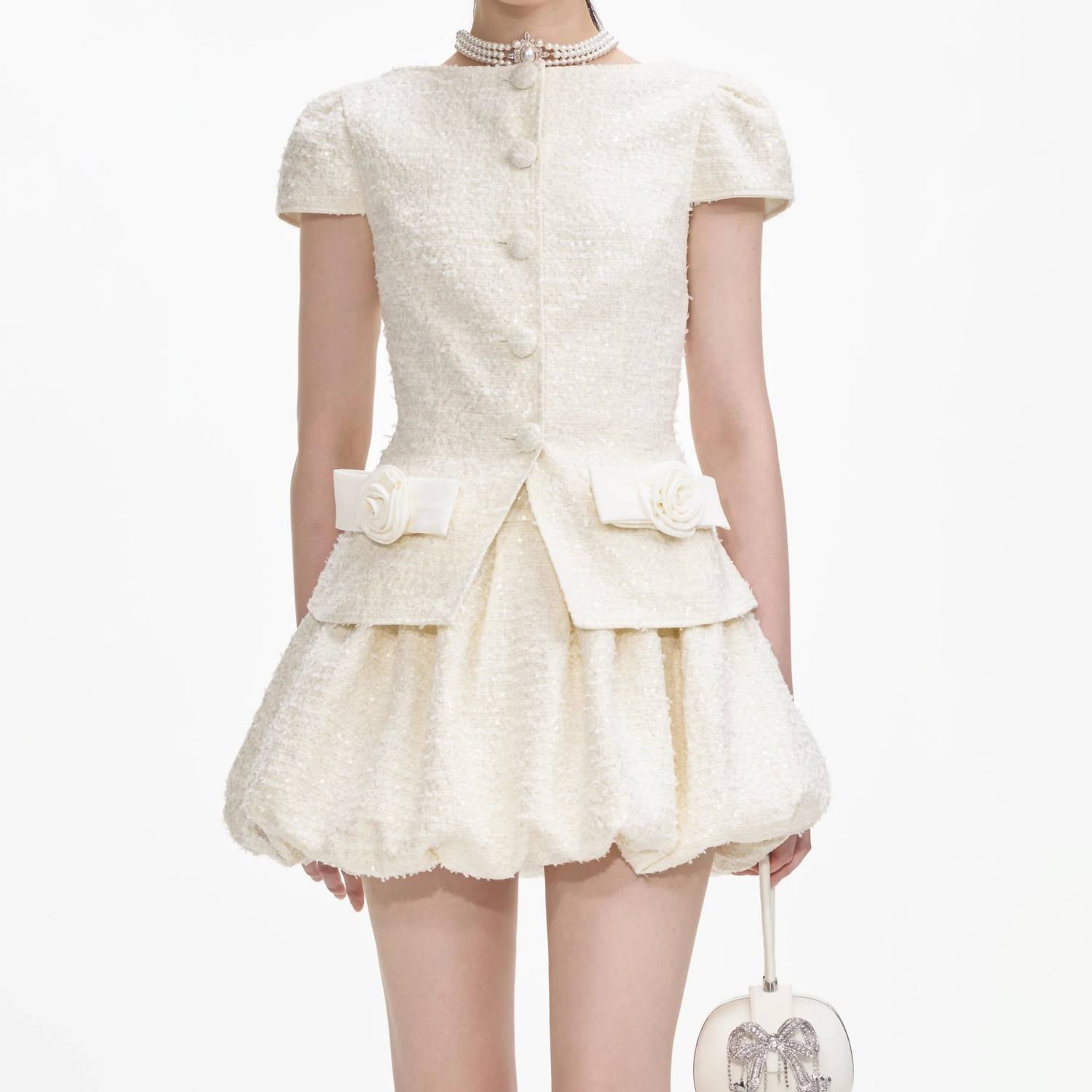Self-Portrait - Boucle Bow Mini Dress