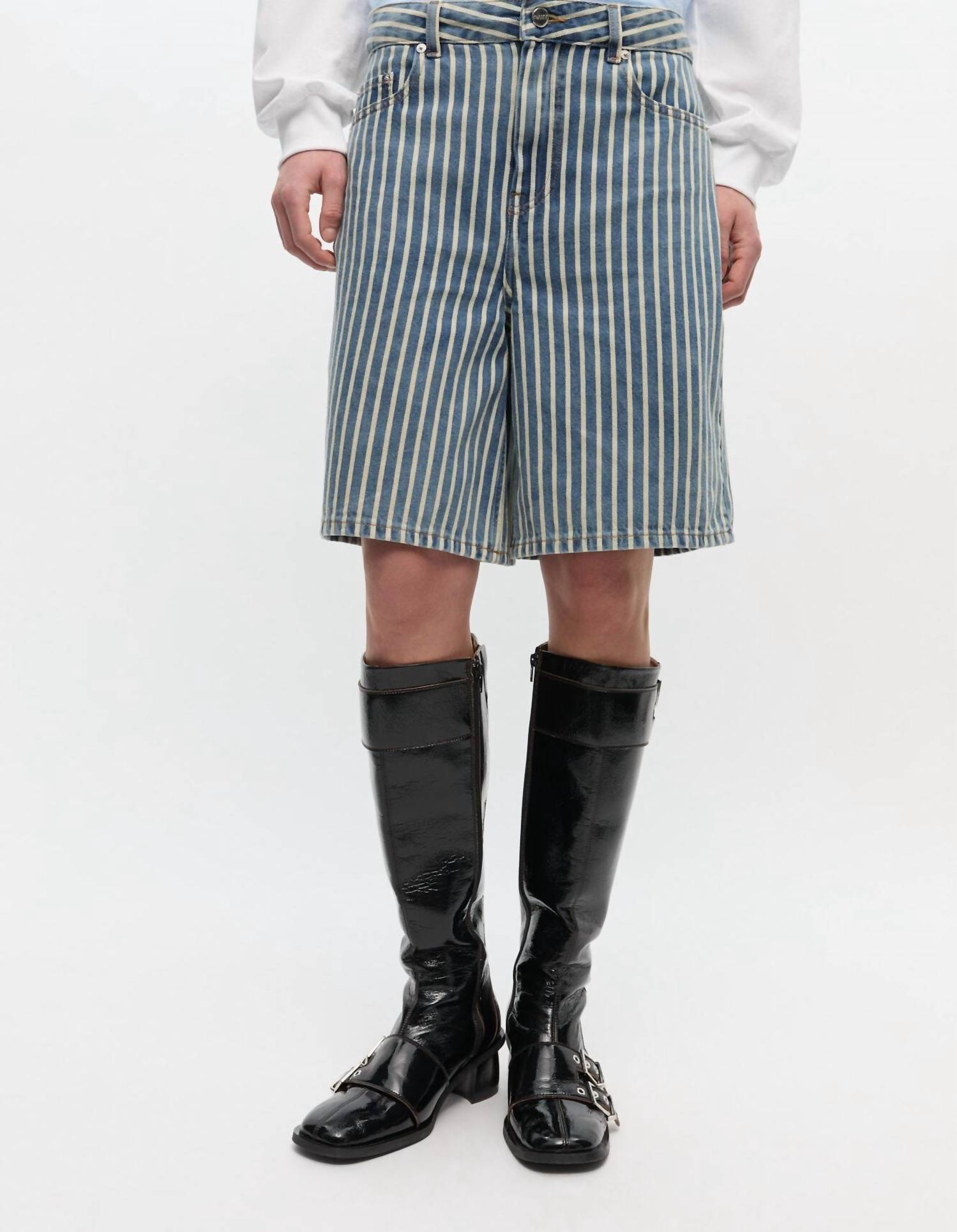 Ganni - Light Stripe Denim Shorts