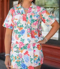 Karlie - Floral Denim Pocket Top