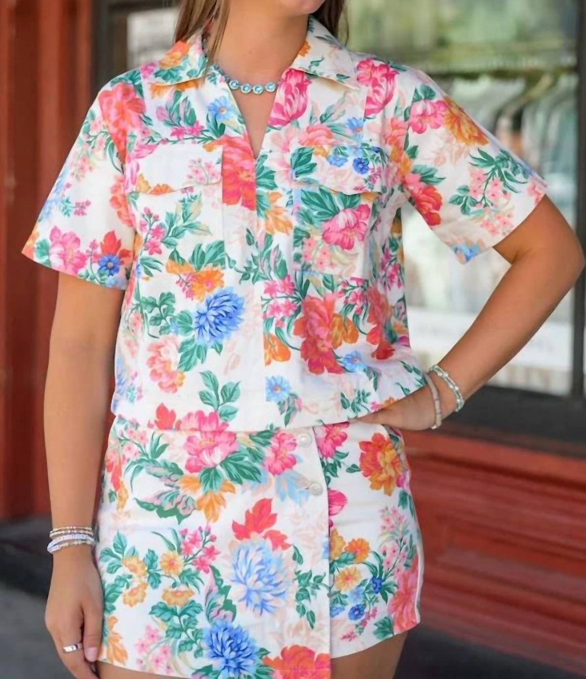Karlie - Floral Denim Pocket Top