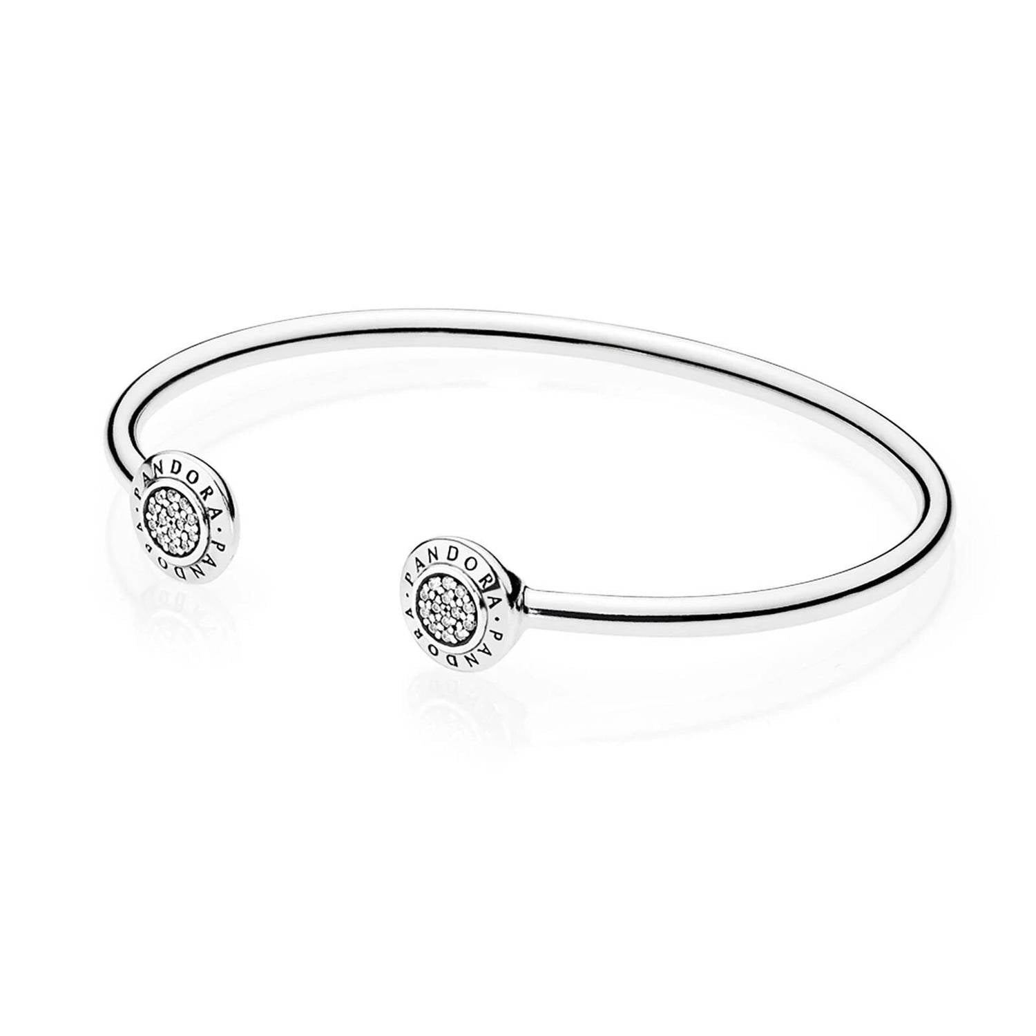 Pandora - Women's Open Bangle Bracelet With Round Pave Ends