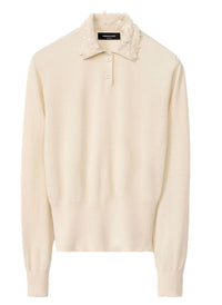 Fabiana Filippi - Cotton Blend Long Sleeve Polo with Sequin Collar