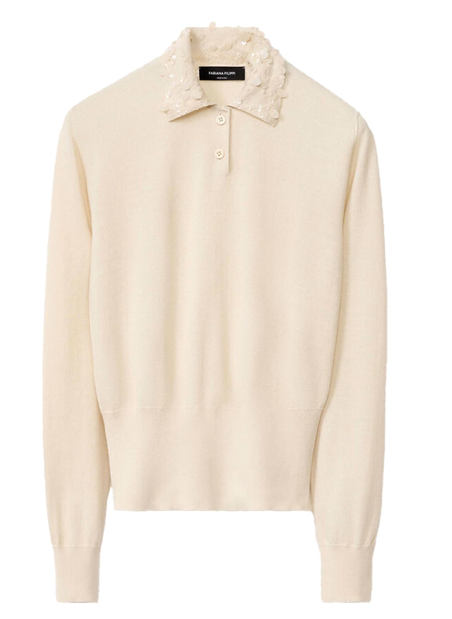 Fabiana Filippi - Cotton Blend Long Sleeve Polo with Sequin Collar