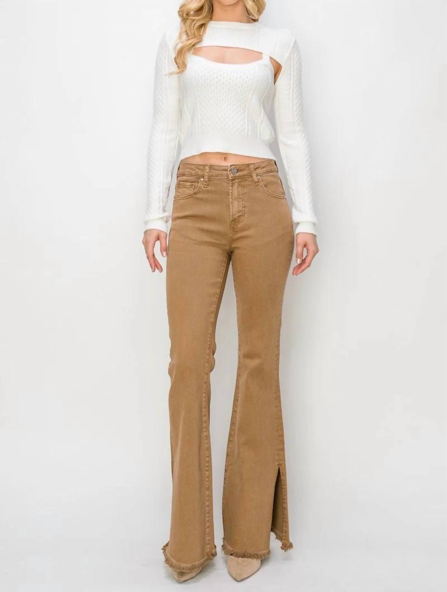 Risen - High Rise Side Slit Flare Pants