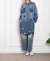 Blue Velvet Relaxed Fit Button Down Star Patch Shirt in denim - women's blouse - view 4