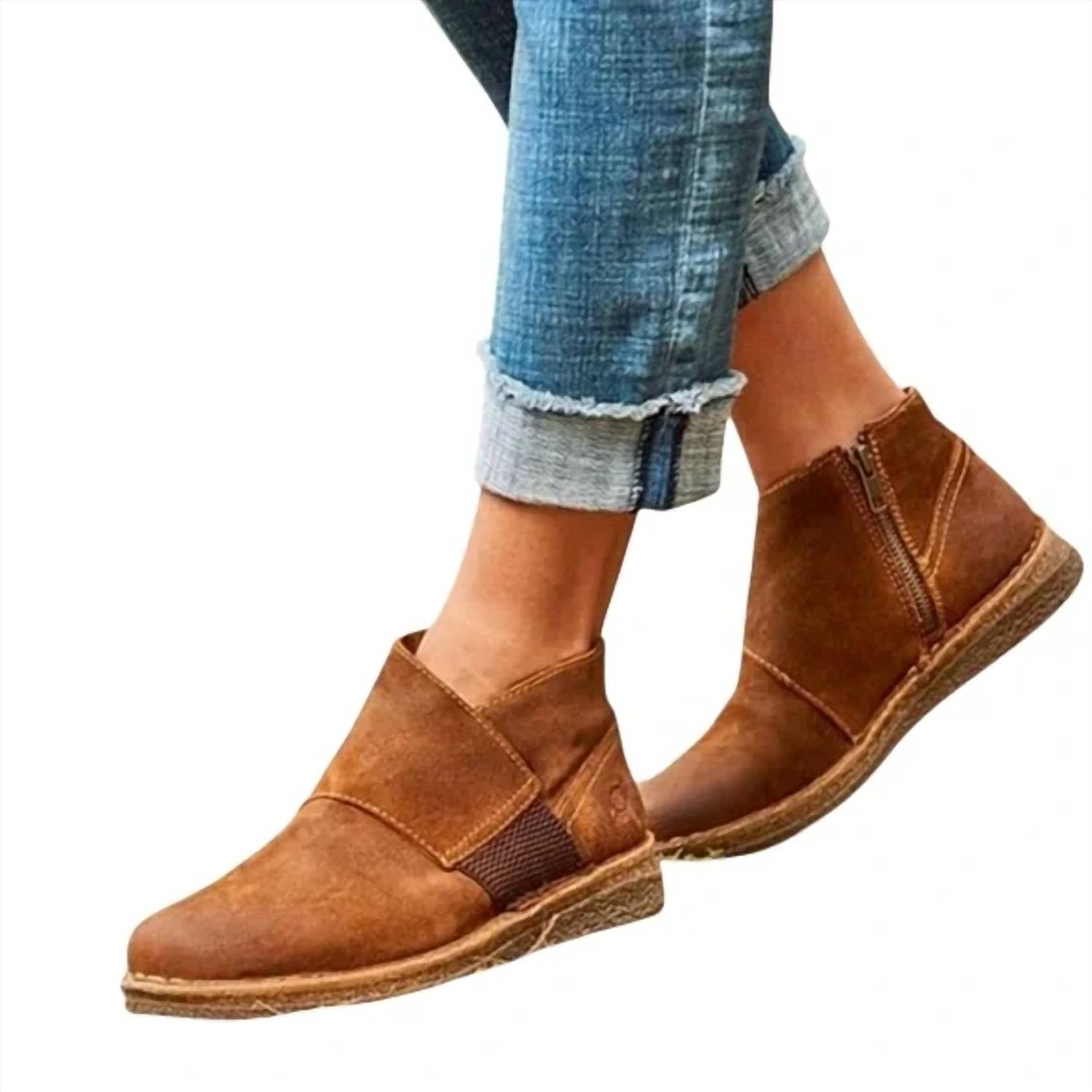Born Women's Tora Ankle Boots in glazed ginger brown - women's shoe - detail view