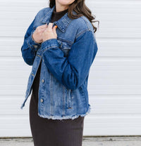 Mikarose Janice Denim Jacket in dark wash - women's jacket - detail view