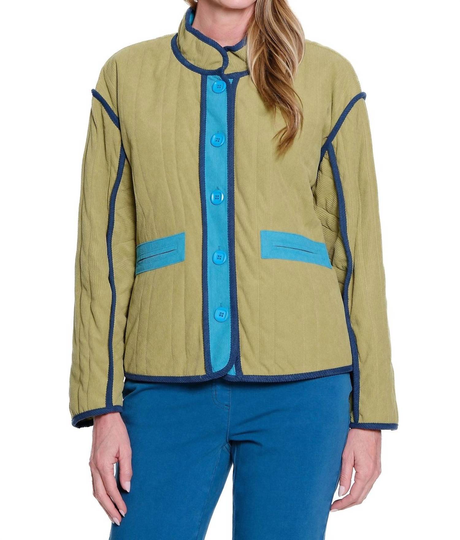 Multiples - Stand Collar Button Quilted Solid Cord Lined Jacket