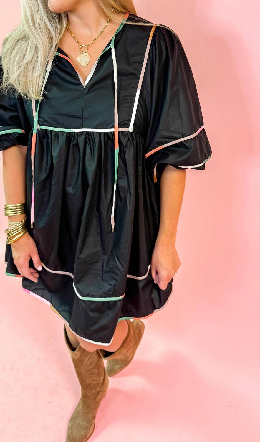Style Usa - Women's Color Block Trim Mini Dress