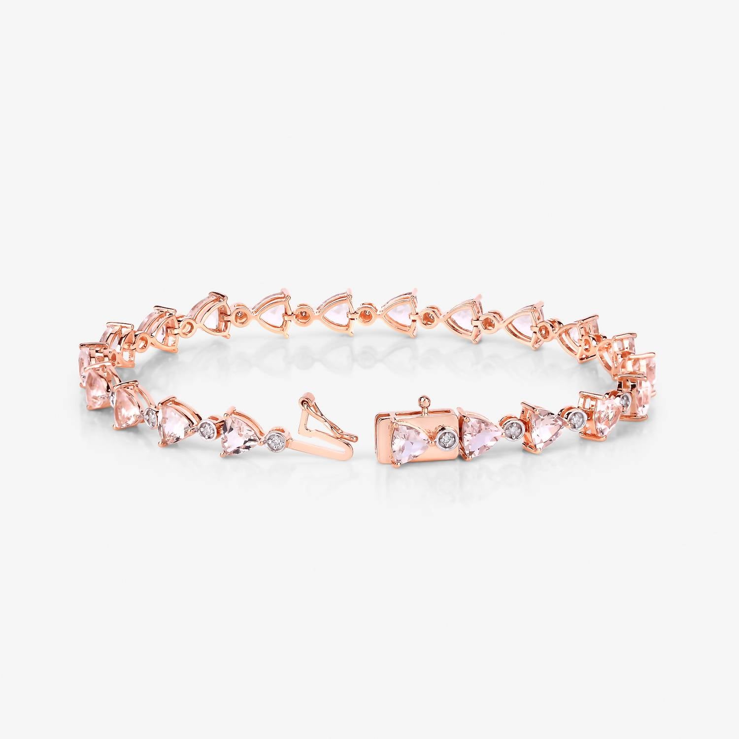 Diana M Jewels Women's Trillion Natural Morganite Bracelet (7.56 Ct) - Elegant Plus in 14k rose gold - women's jewelry - detail view