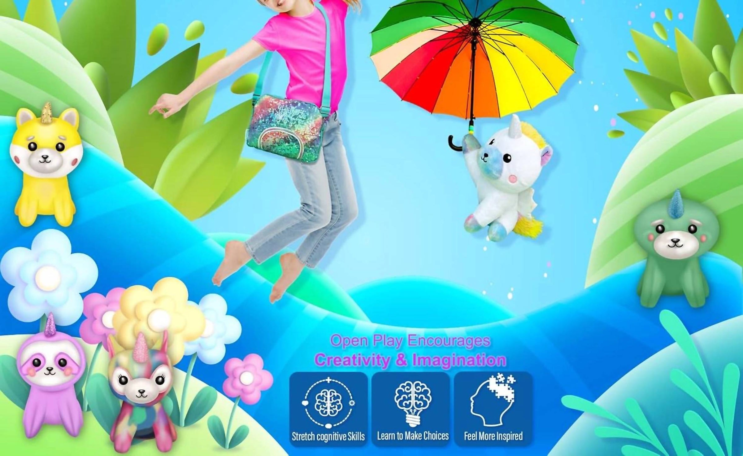 Pomkinz - Kid's Rainbow Unicorn Set With Sequin Carry Case