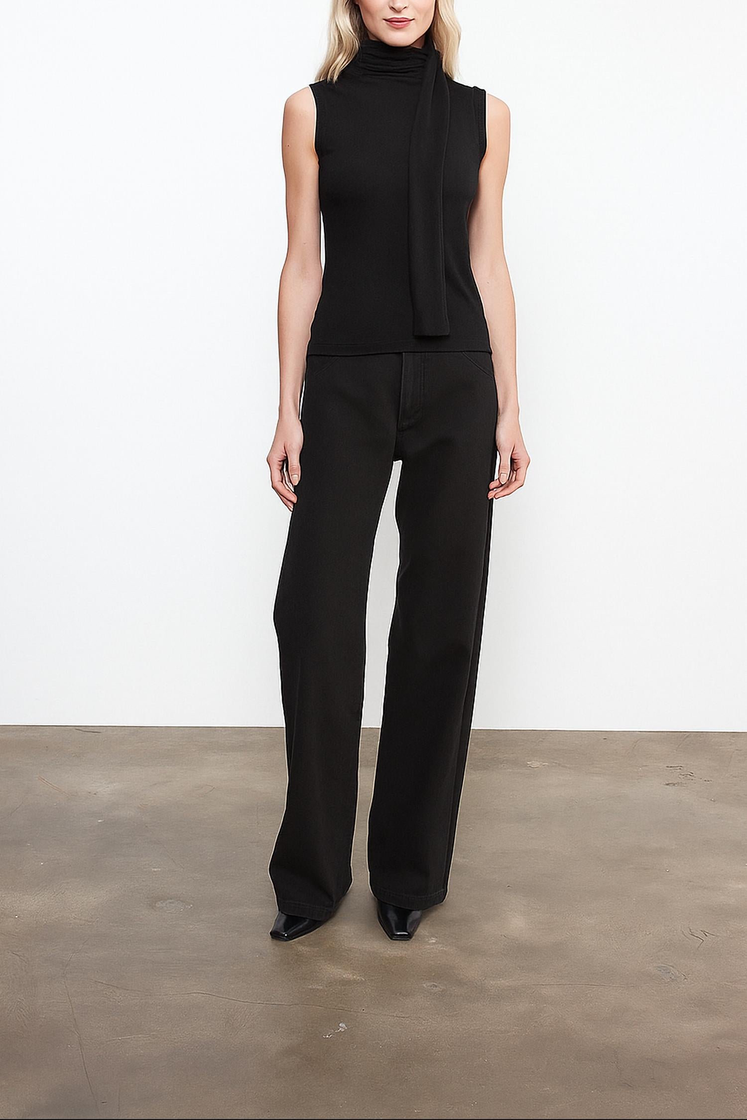 Enza Costa Cashmere Blend Sleeveless Scarf Top in black - women's shirt - detail view