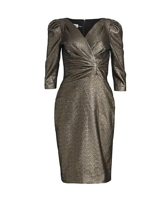 Metallic Puff Sleeve Sheath Dress