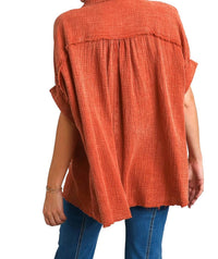 Umgee - Cotton Gauze Mineral Wash Button Down Top
