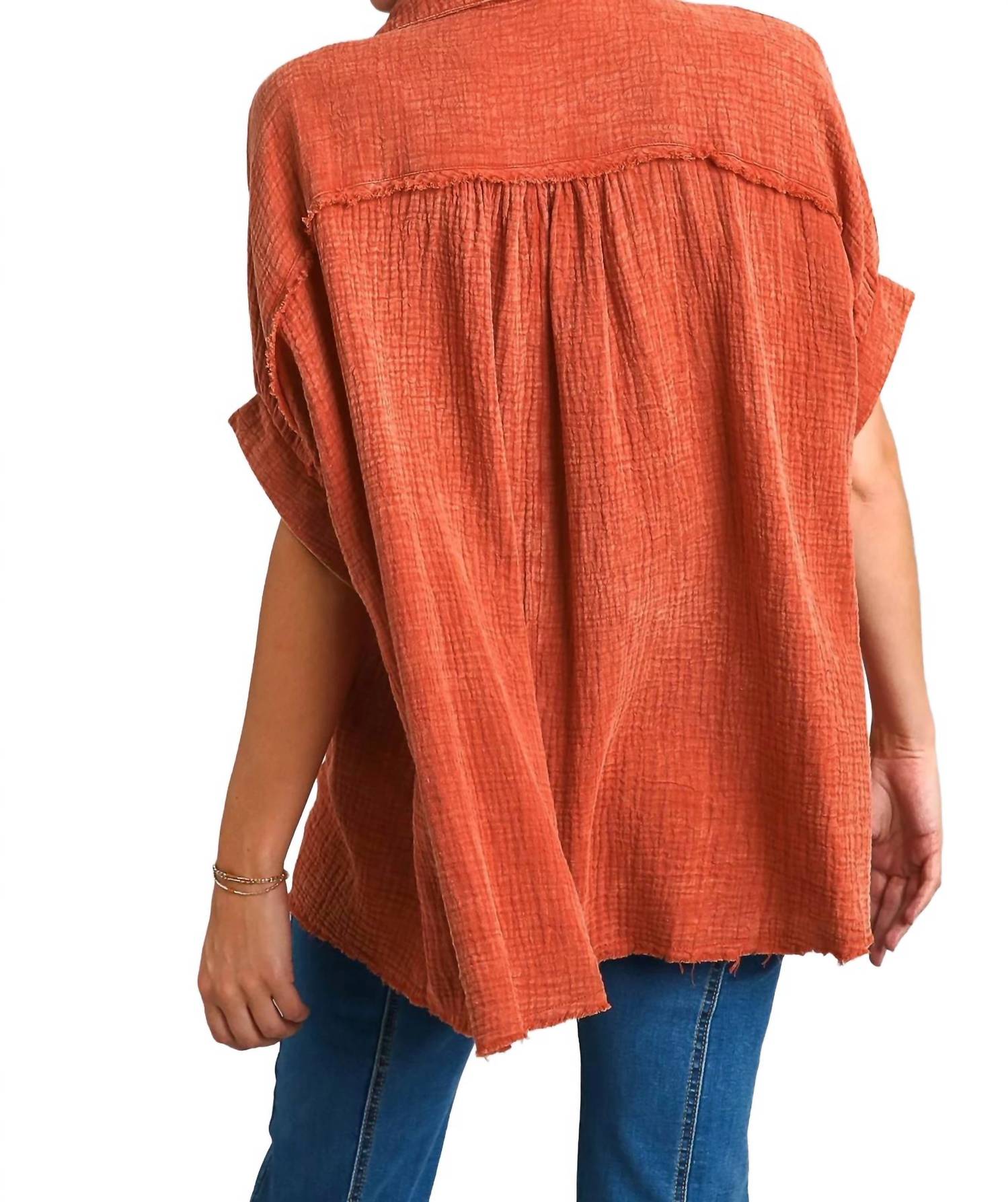 Umgee - Cotton Gauze Mineral Wash Button Down Top