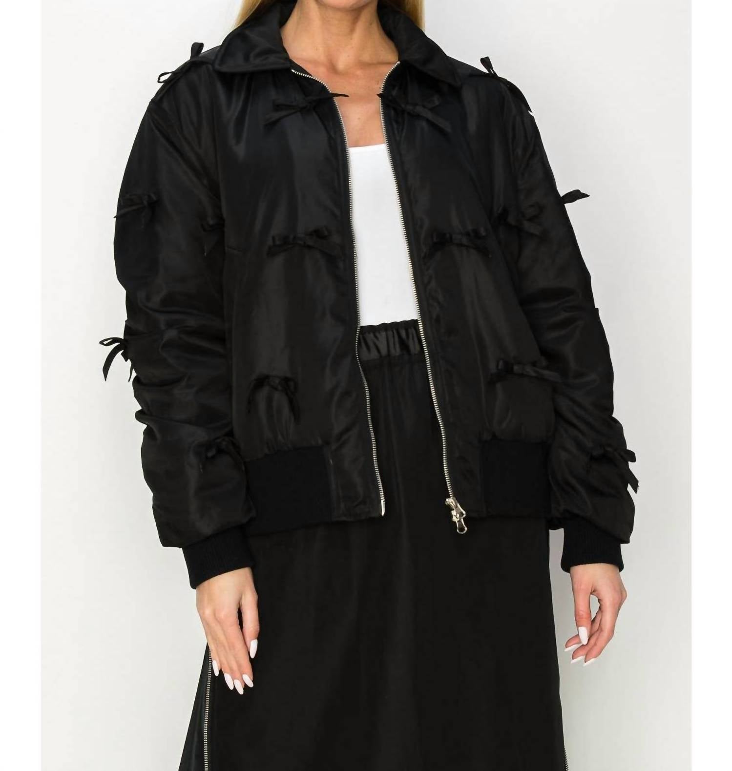 Joh Judith Bomber Jacket With Ribbons in black - women's jacket