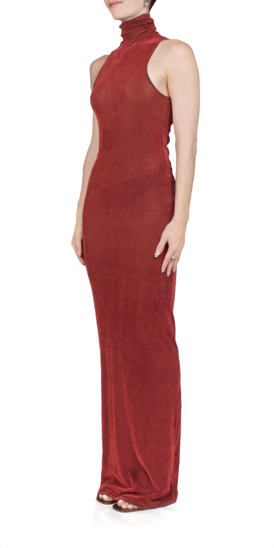 Priscavera - Velvet Mesh Turtleneck Maxi Dress