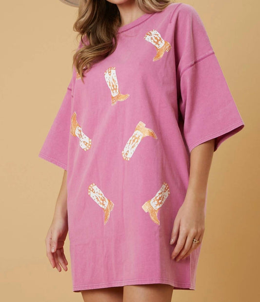 Peach Love - Western Boot T-Shirt Dress