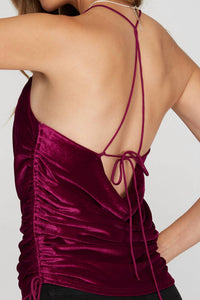 SHE + SKY Cowl Neck Velvet Cami Top in berry - women's shirt - alternate view
