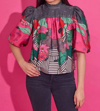 Alden Adair Mel Puff Sleeves Top in colony stripe - women's blouse