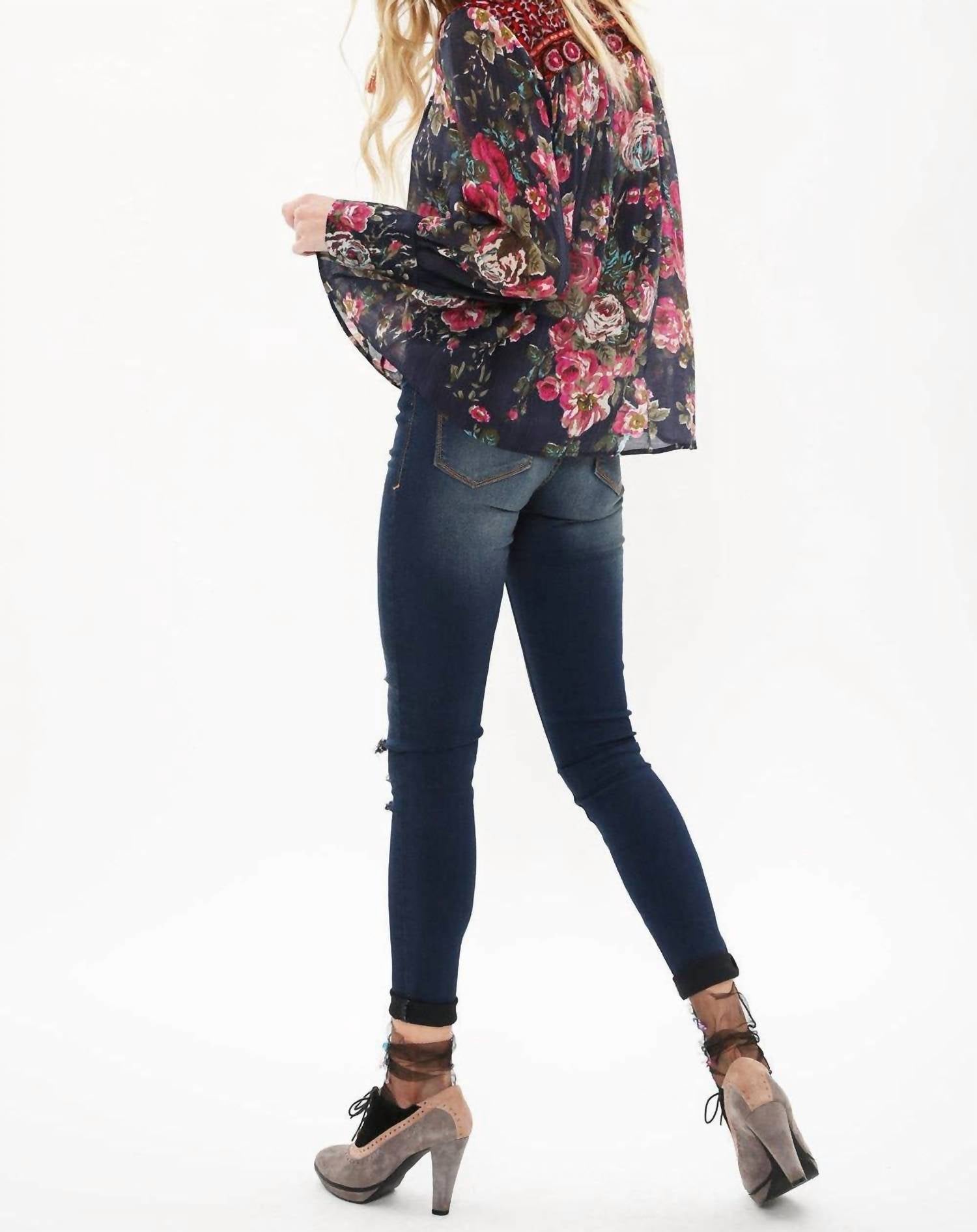 Aratta Diana Top in dark blue with red floral - women's blouse - view 6
