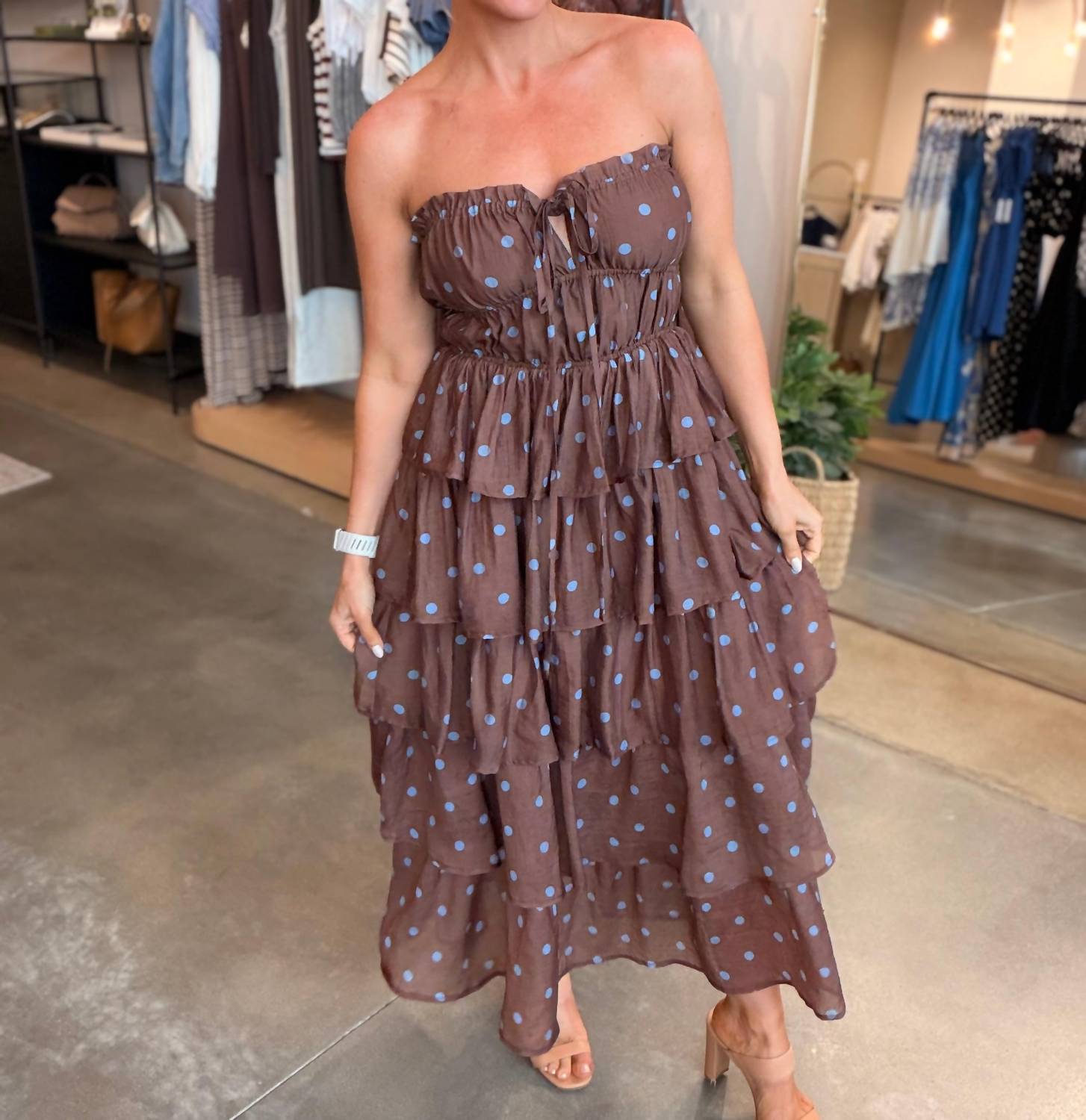 Emory Park Bella Polka Dot Maxi Dress in brown - women's dress - alternate view