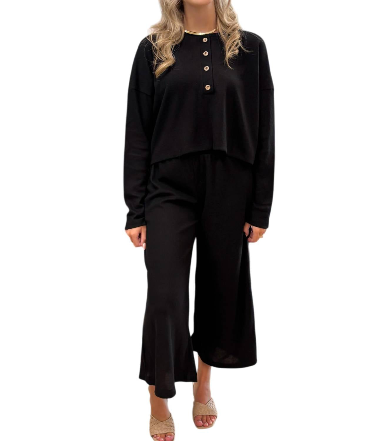 Ces Femme Ava Long Sleeve Top And Pants Set in black - women's sleepwear