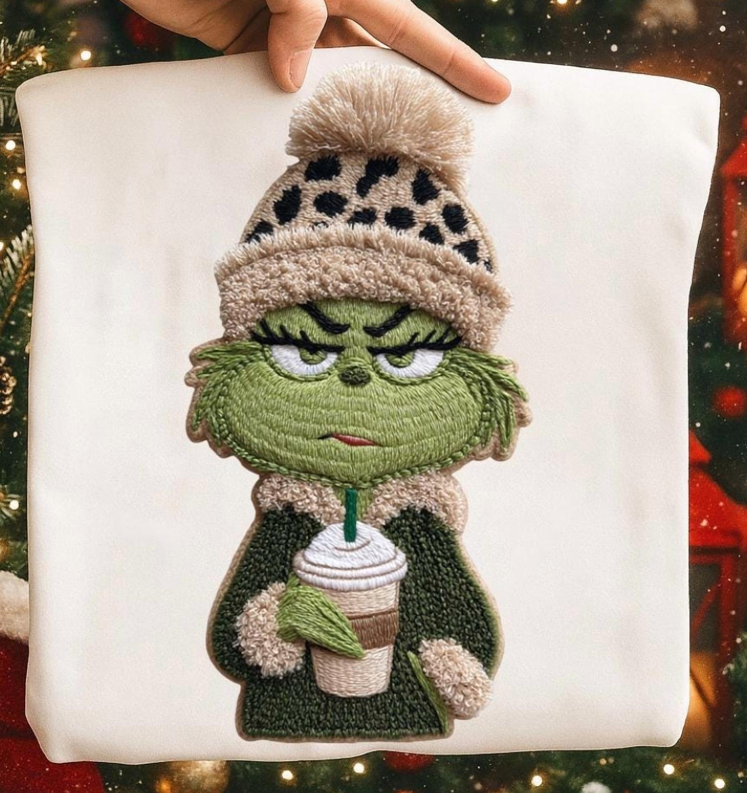 Kindred Flame Outfitters - Women's Grinchy Without Coffee Latch Hook Graphic Sweatshirt