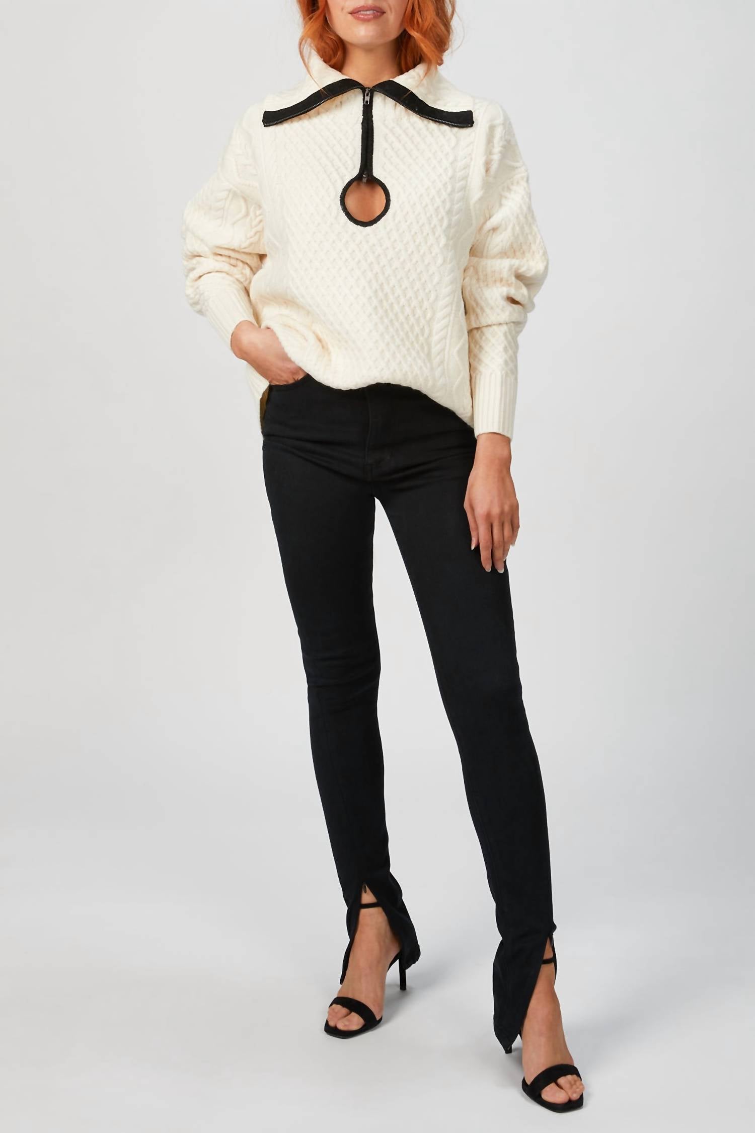 CABLE KNIT KEY HOLE SWEATER