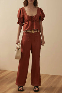 Sancia Lillian Shirred Flare Cuff Top in sienna - women's shirt