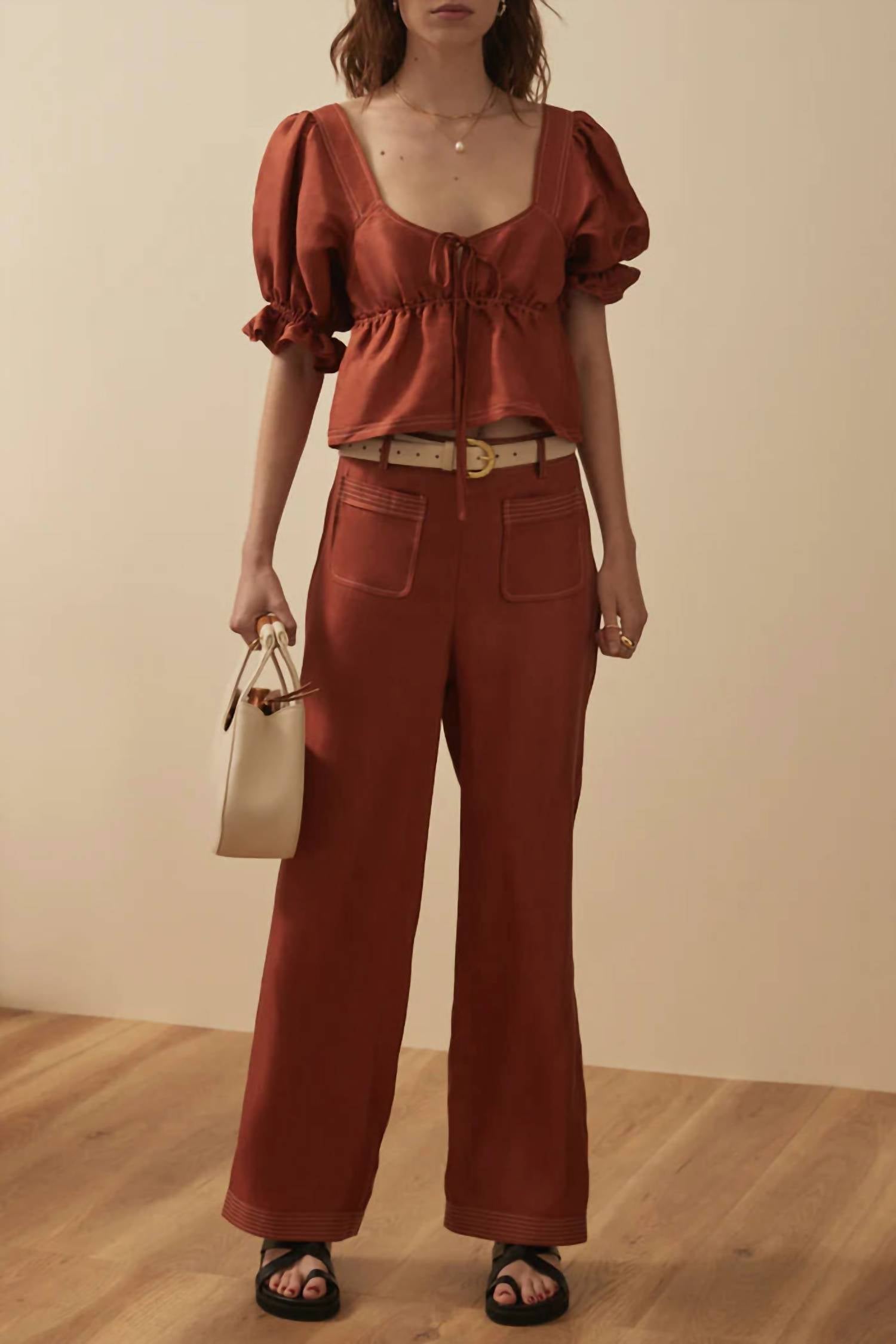 Sancia Lillian Shirred Flare Cuff Top in sienna - women's shirt