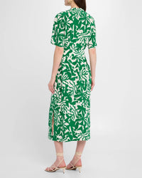 FIGUE Thandie Kaftan Dress in abstract flora garden green - women's dress - detail view