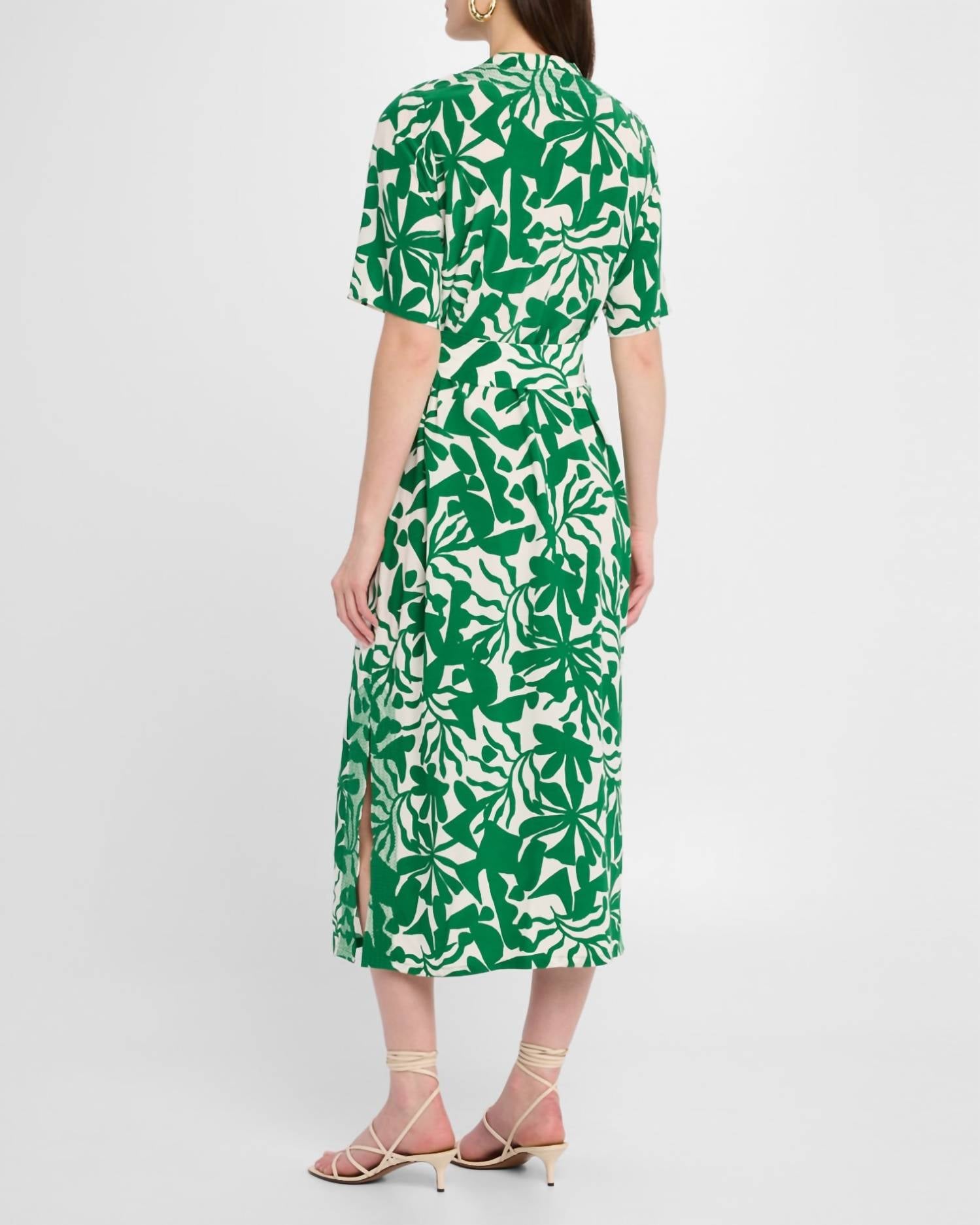 FIGUE Thandie Kaftan Dress in abstract flora garden green - women's dress - detail view