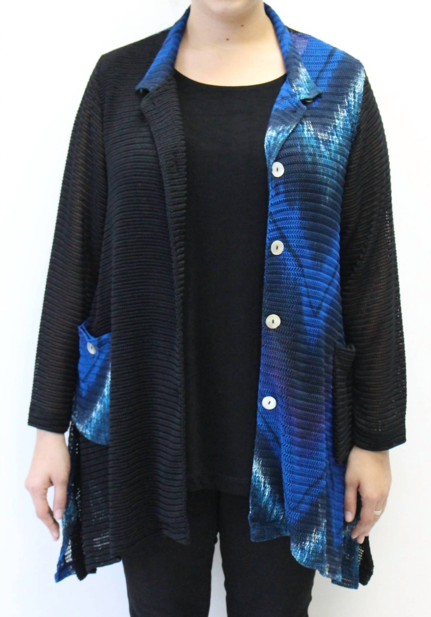 Aris A. - Mandarin Loose Weave Knit Jacket - PLUS