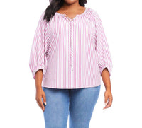 Karen Kane Selina Stripe Shirt - Plus in fuchsia - women's long sleeve top