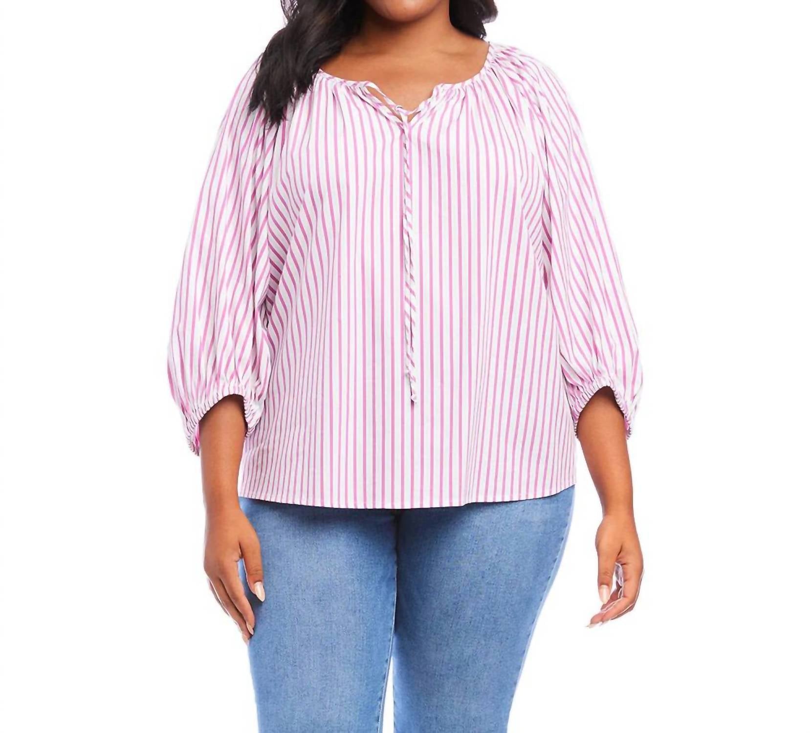 Karen Kane Selina Stripe Shirt - Plus in fuchsia - women's long sleeve top