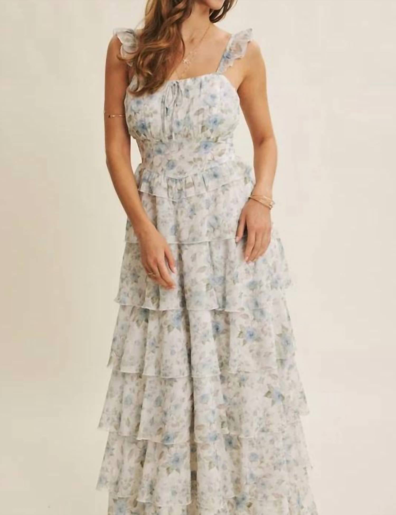 In February - Garden Tiered Ruffle Maxi Dress With Smocked Back