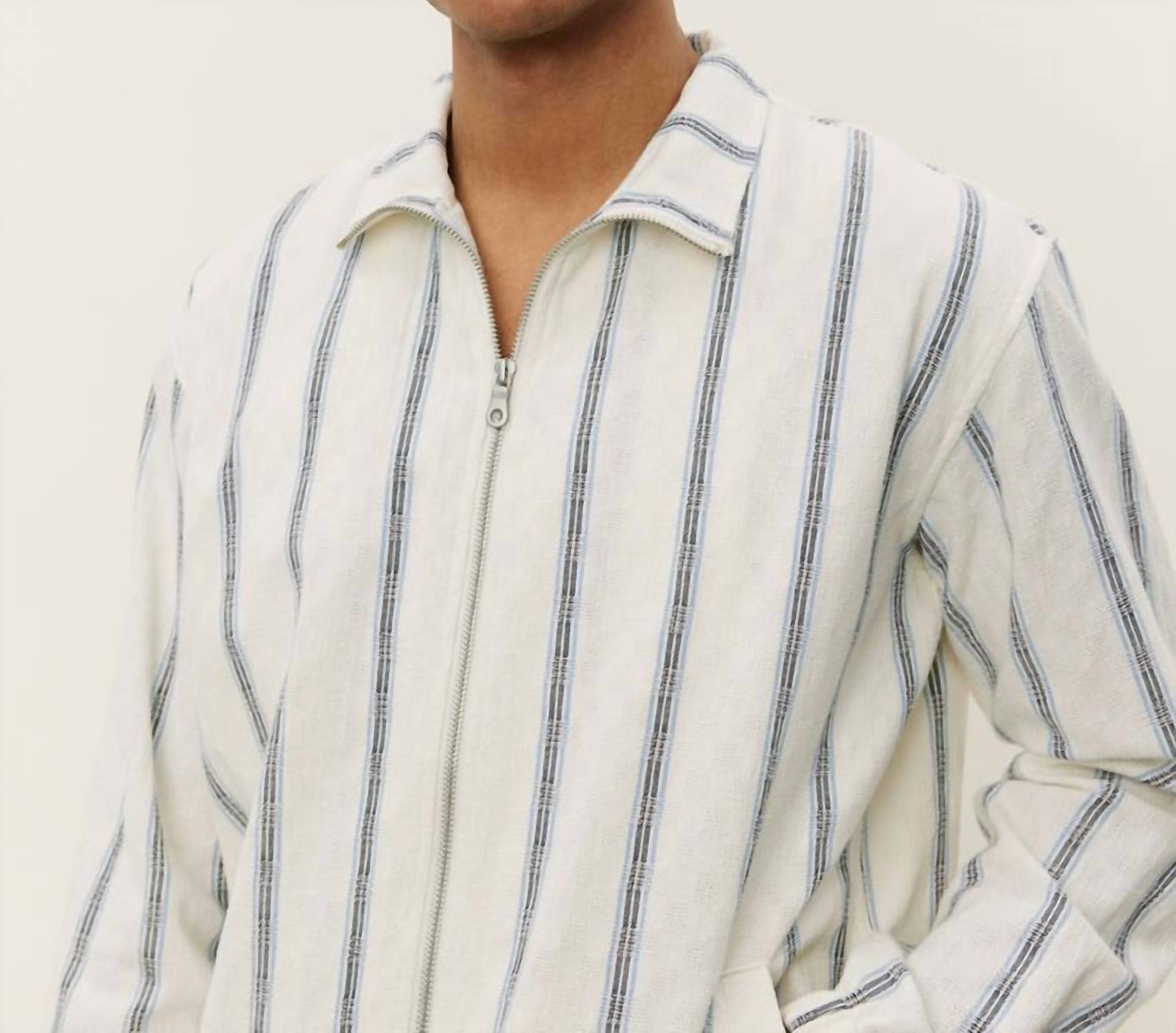 Les Deux Stanley Check Dobby Track Top in light ivory - men's shirt - detail view