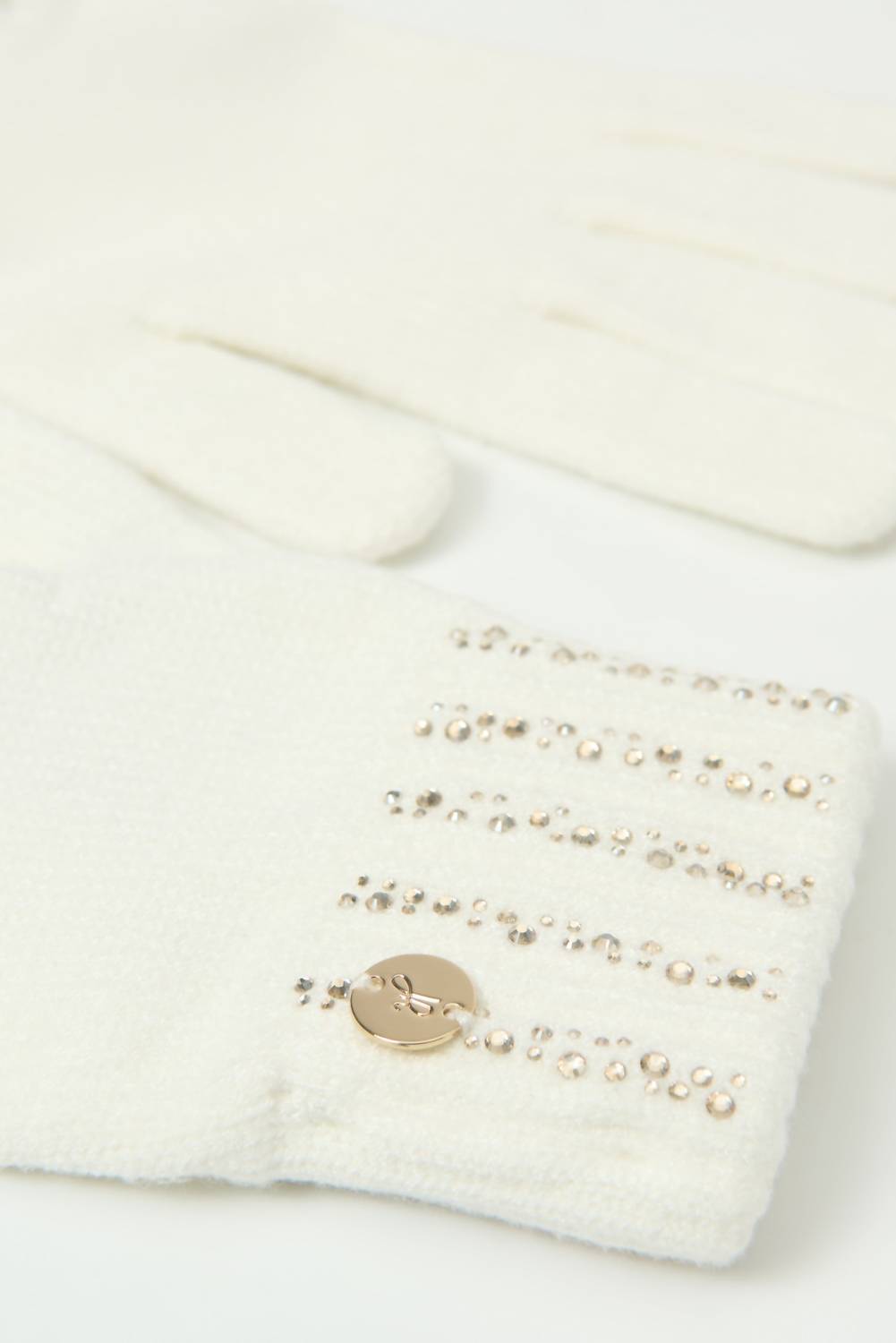 Joseph Ribkoff Rhinestone Embellished Knit Gloves in winter white - women's accessory - alternate view