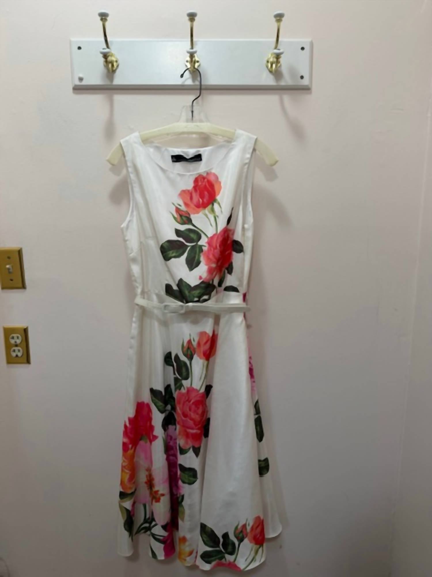 Chetta B Women's Shantung Rose Print Dress in ivory coral pink - women's dress