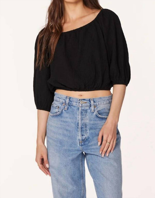 Bobi - Boatneck Shirred 3/4 Sleeve Top