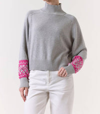 Wispr Geo Mockneck Sweater in grey haze - women's sweater - alternate view