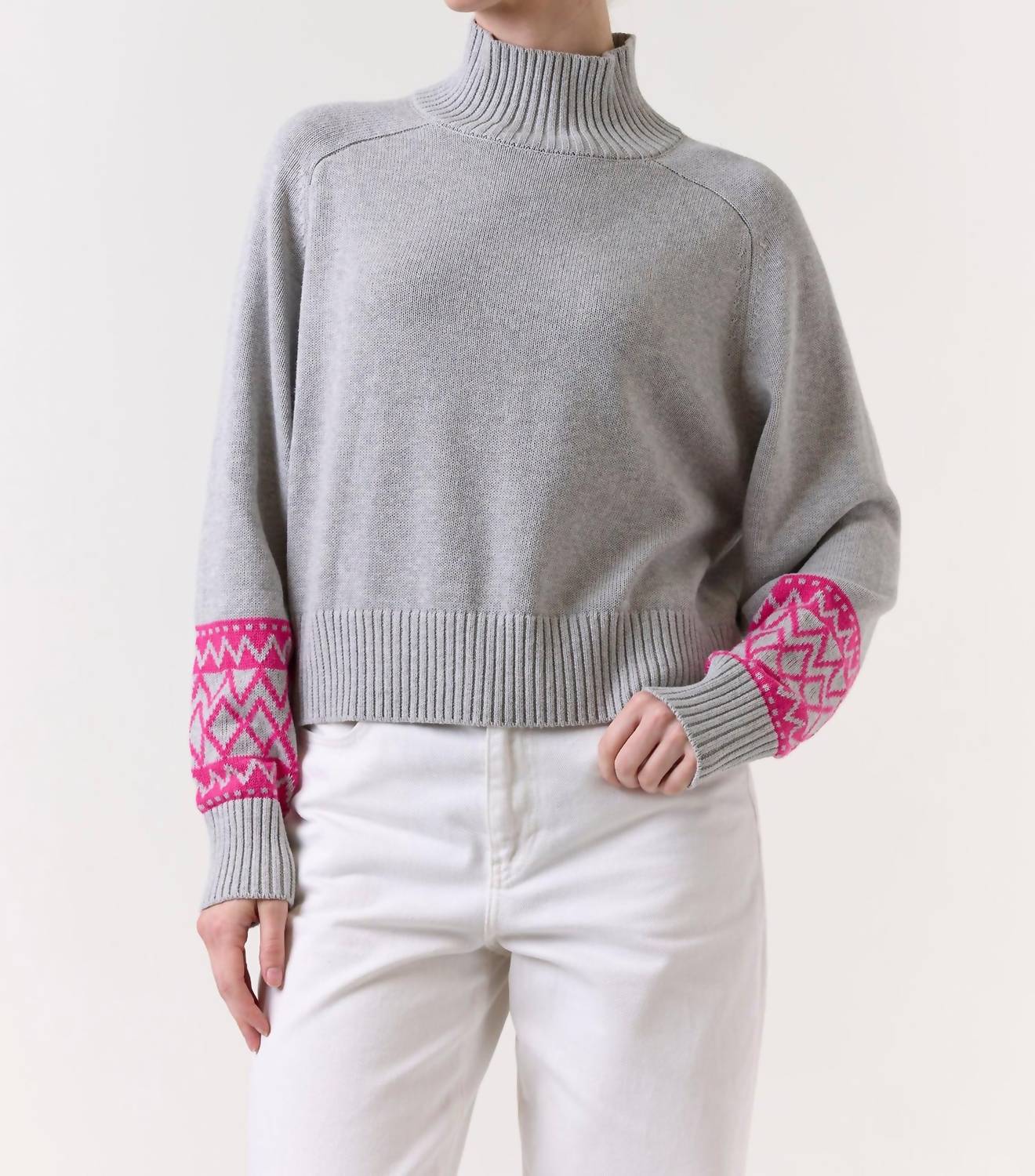 Wispr Geo Mockneck Sweater in grey haze - women's sweater - alternate view