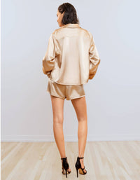 HEROINE SPORT Satin Snap Closure Shirt in champagne - women's shirt - view 5