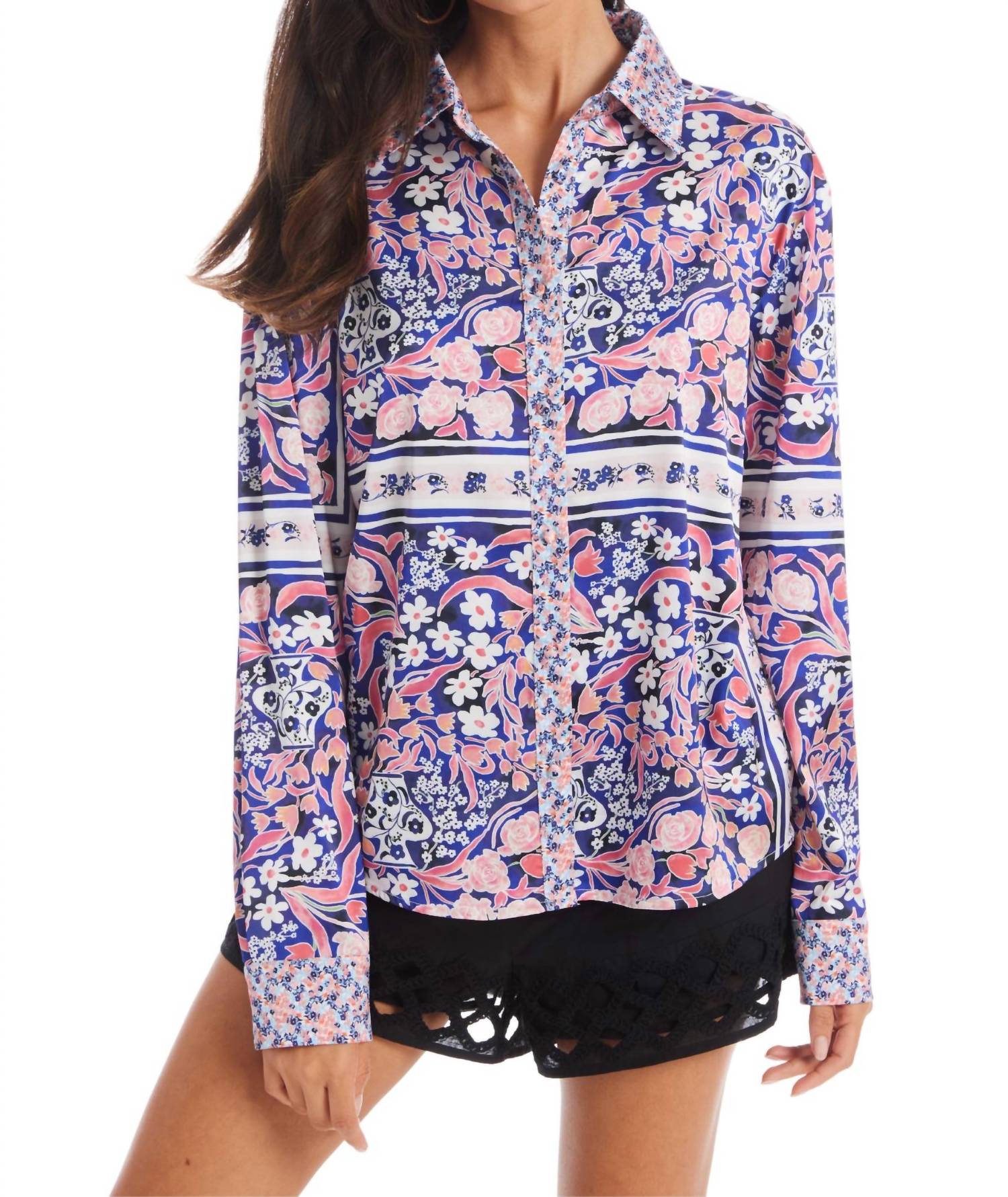 ALLISON NEW YORK Mia Button Down Shirt in floral scarf - women's blouse