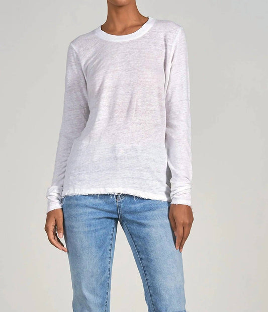 Elan - Long Sleeve Linen Fray Crew Neck Tee