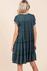 Mittoshop - Ruffle Sleeve Tiered Lace Detail Button Mini Dress